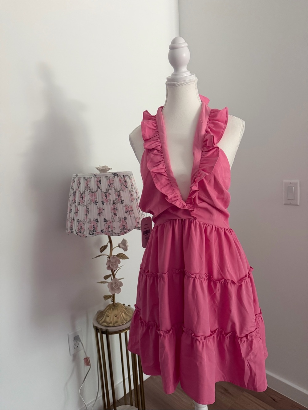 Hudson Gray DressUp women Pink Ruffle Halter Tiered princess Summer Dress